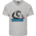 Ginpanzee Funny Gin Drinker Monkey Alcohol Mens V-Neck Cotton T-Shirt Sports Grey