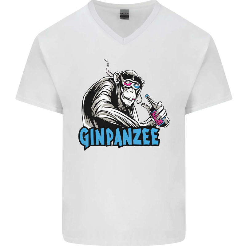 Ginpanzee Funny Gin Drinker Monkey Alcohol Mens V-Neck Cotton T-Shirt White