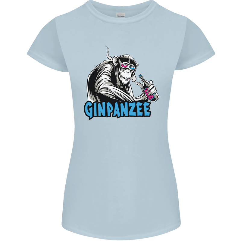 Ginpanzee Funny Gin Drinker Monkey Alcohol Womens Petite Cut T-Shirt Light Blue
