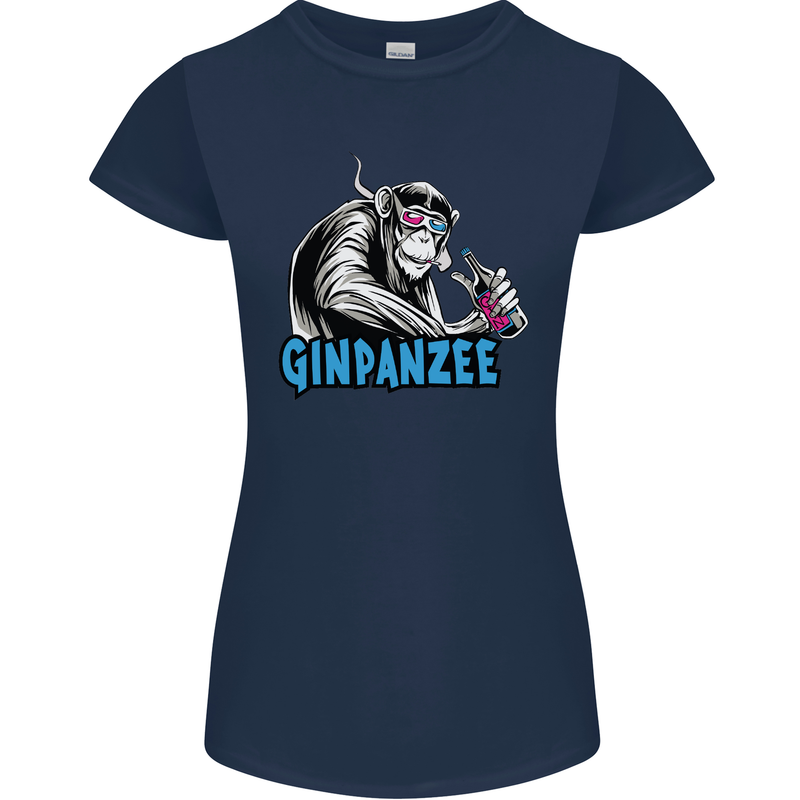 Ginpanzee Funny Gin Drinker Monkey Alcohol Womens Petite Cut T-Shirt Navy Blue