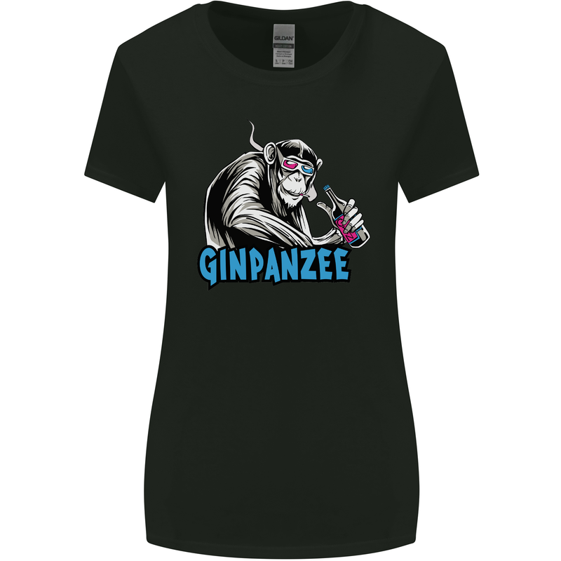 Ginpanzee Funny Gin Drinker Monkey Alcohol Womens Wider Cut T-Shirt Black