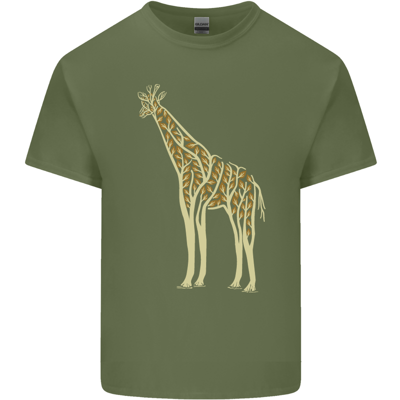 Giraffe Ecology Mens Cotton T-Shirt Tee Top Military Green