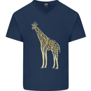 Giraffe Ecology Mens V-Neck Cotton T-Shirt Navy Blue