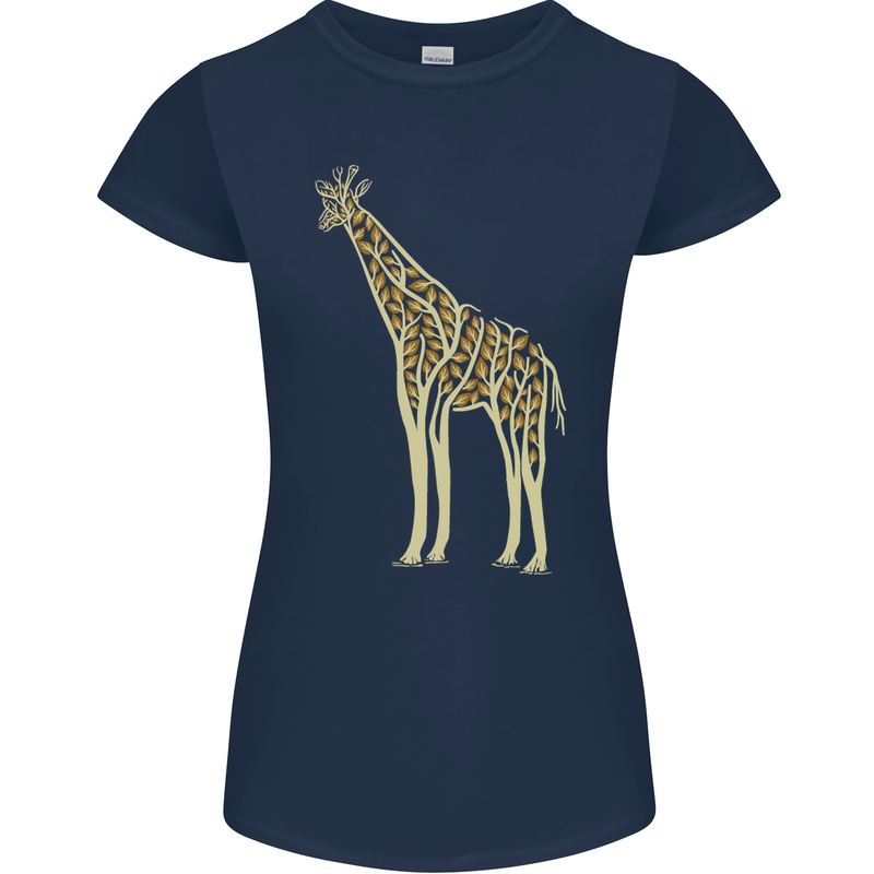 Giraffe Ecology Womens Petite Cut T-Shirt Navy Blue