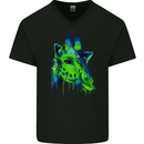 Giraffe Watercolour Mens V-Neck Cotton T-Shirt Black