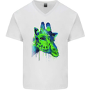 Giraffe Watercolour Mens V-Neck Cotton T-Shirt White