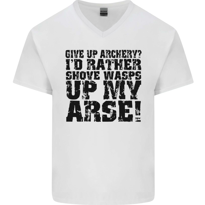 Give up Archery? Funny Archer Offensive Mens V-Neck Cotton T-Shirt White