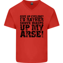Give up Cycling? Cyclist Bicycle Funny Mens V-Neck Cotton T-Shirt Red