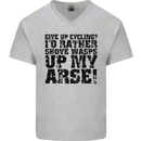 Give up Cycling? Cyclist Bicycle Funny Mens V-Neck Cotton T-Shirt Sports Grey