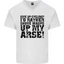 Give up Cycling? Cyclist Bicycle Funny Mens V-Neck Cotton T-Shirt White