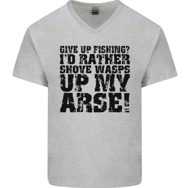 Give up Fishing? Fisherman Angling Mens V-Neck Cotton T-Shirt Sports Grey