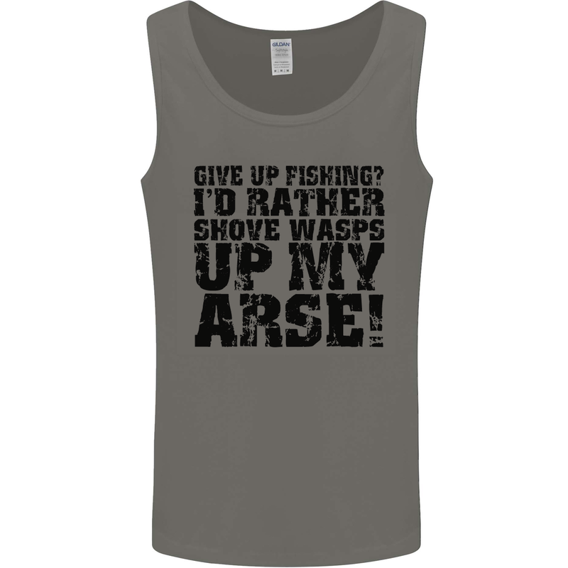 Give up Fishing? Fisherman Angling Mens Vest Tank Top Charcoal