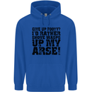 Give up Footy? Football Player Mens 80% Cotton Hoodie Royal Blue