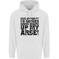 Give up Footy? Football Player Mens 80% Cotton Hoodie White