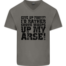 Give up Footy? Football Player Mens V-Neck Cotton T-Shirt Charcoal