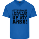Give up Footy? Football Player Mens V-Neck Cotton T-Shirt Royal Blue