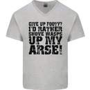 Give up Footy? Football Player Mens V-Neck Cotton T-Shirt Sports Grey