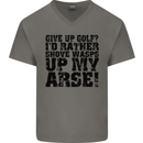 Give up Golf? Funny Golfing Golfer Mens V-Neck Cotton T-Shirt Charcoal