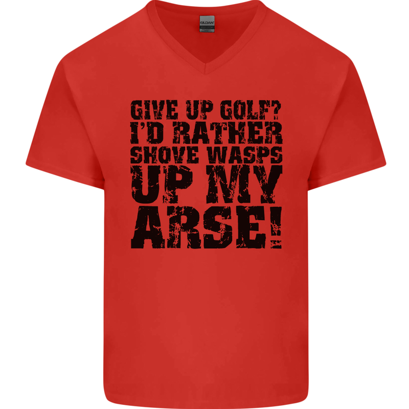 Give up Golf? Funny Golfing Golfer Mens V-Neck Cotton T-Shirt Red