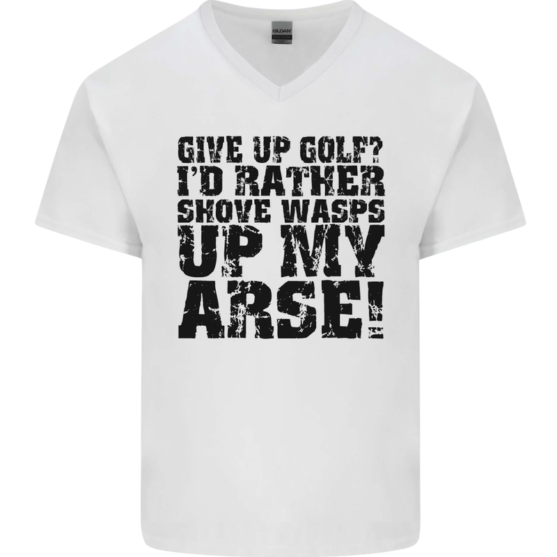 Give up Golf? Funny Golfing Golfer Mens V-Neck Cotton T-Shirt White