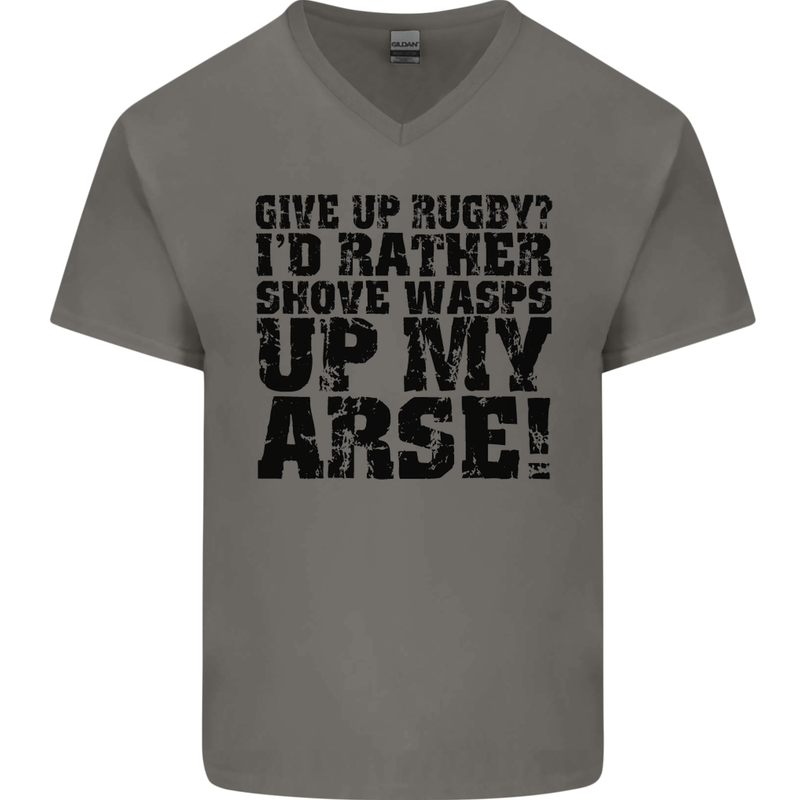 Give up Rugby? Union League Player Funny Mens V-Neck Cotton T-Shirt Charcoal