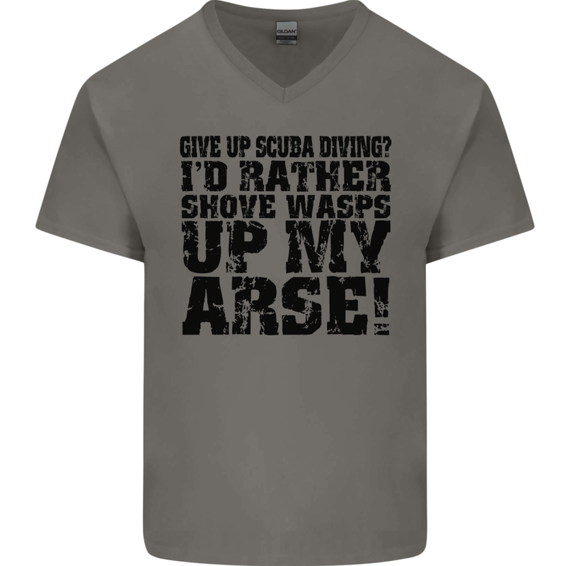 Give up Scuba Diving Diver Dive Funny Mens V-Neck Cotton T-Shirt Charcoal