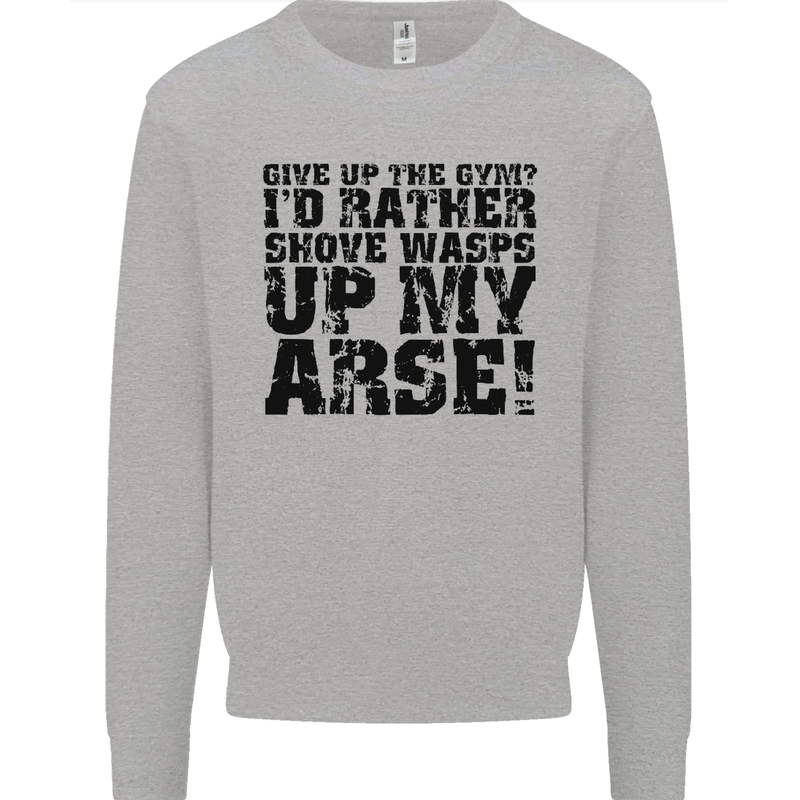 Give up the Gym? Funny Training Top Fitness Mens Sweatshirt Jumper Sports Grey