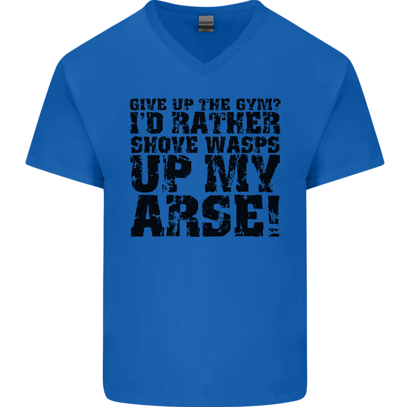 Give up the Gym? Funny Training Top Fitness Mens V-Neck Cotton T-Shirt Royal Blue