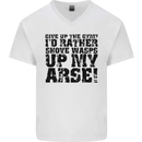 Give up the Gym? Funny Training Top Fitness Mens V-Neck Cotton T-Shirt White