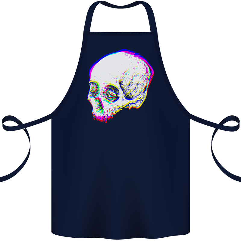 Glitch Skull Gothic Biker Heavy Metal Rock Cotton Apron 100% Organic Navy Blue