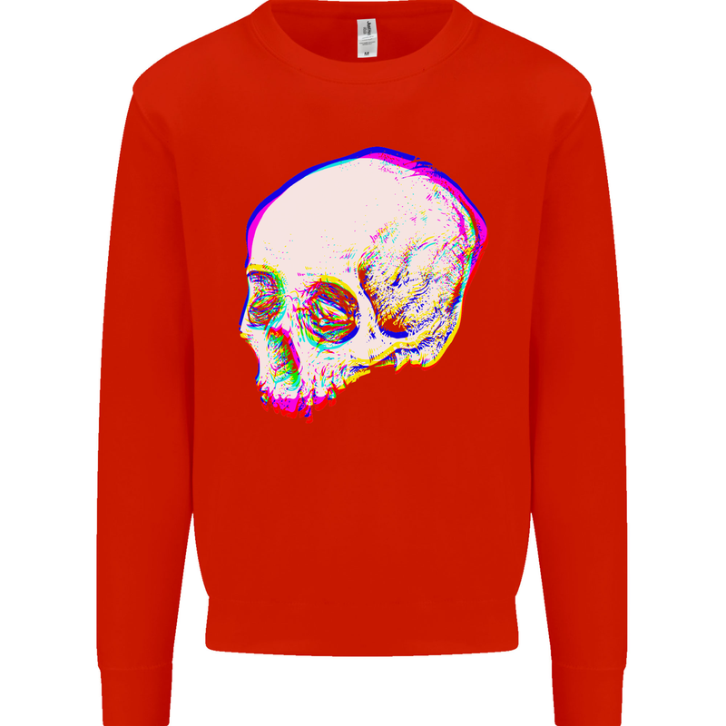 Glitch Skull Gothic Biker Heavy Metal Rock Kids Sweatshirt Jumper Bright Red