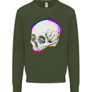 Glitch Skull Gothic Biker Heavy Metal Rock Kids Sweatshirt Jumper Forest Green