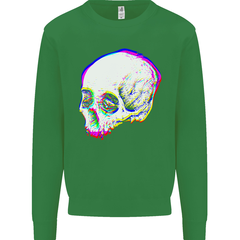 Glitch Skull Gothic Biker Heavy Metal Rock Kids Sweatshirt Jumper Irish Green