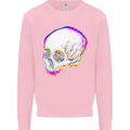 Glitch Skull Gothic Biker Heavy Metal Rock Kids Sweatshirt Jumper Light Pink