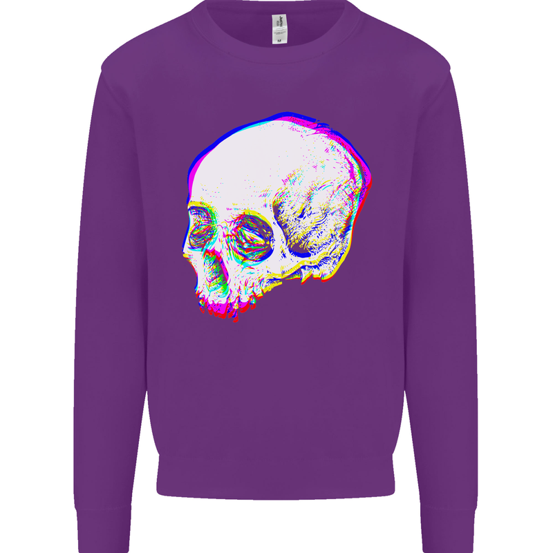 Glitch Skull Gothic Biker Heavy Metal Rock Kids Sweatshirt Jumper Purple