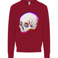 Glitch Skull Gothic Biker Heavy Metal Rock Kids Sweatshirt Jumper Red