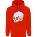 Glitch Skull Gothic Biker Heavy Metal Rock Mens 80% Cotton Hoodie Bright Red