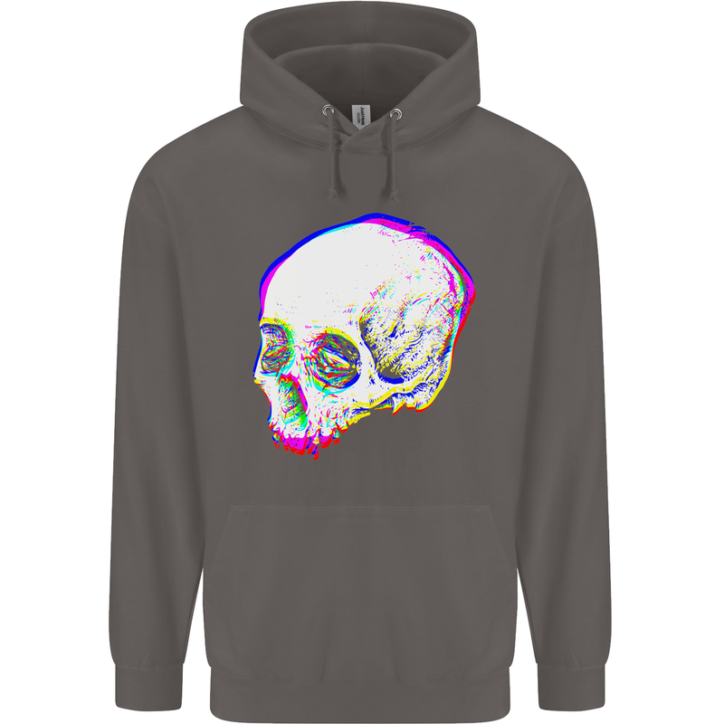Glitch Skull Gothic Biker Heavy Metal Rock Mens 80% Cotton Hoodie Charcoal