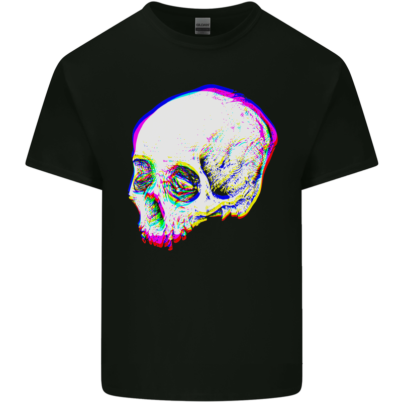 Glitch Skull Gothic Biker Heavy Metal Rock Mens Cotton T-Shirt Tee Top Black