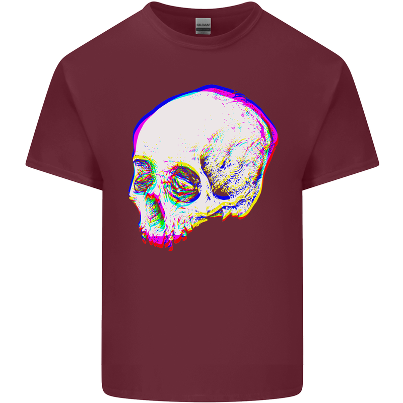 Glitch Skull Gothic Biker Heavy Metal Rock Mens Cotton T-Shirt Tee Top Maroon