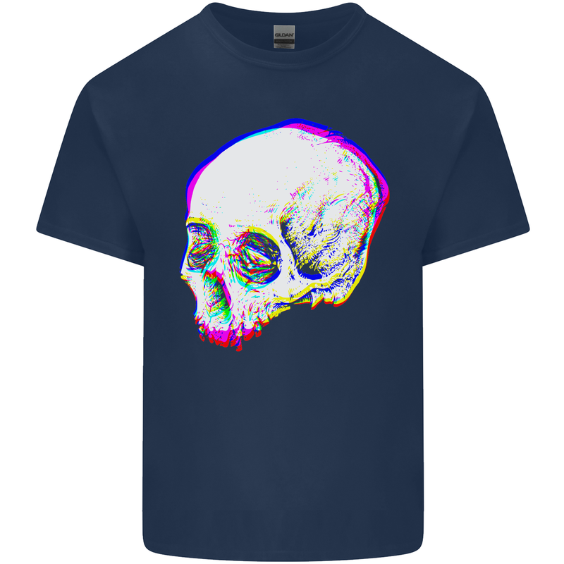 Glitch Skull Gothic Biker Heavy Metal Rock Mens Cotton T-Shirt Tee Top Navy Blue