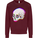 Glitch Skull Gothic Biker Heavy Metal Rock Mens Sweatshirt Jumper Maroon