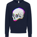 Glitch Skull Gothic Biker Heavy Metal Rock Mens Sweatshirt Jumper Navy Blue