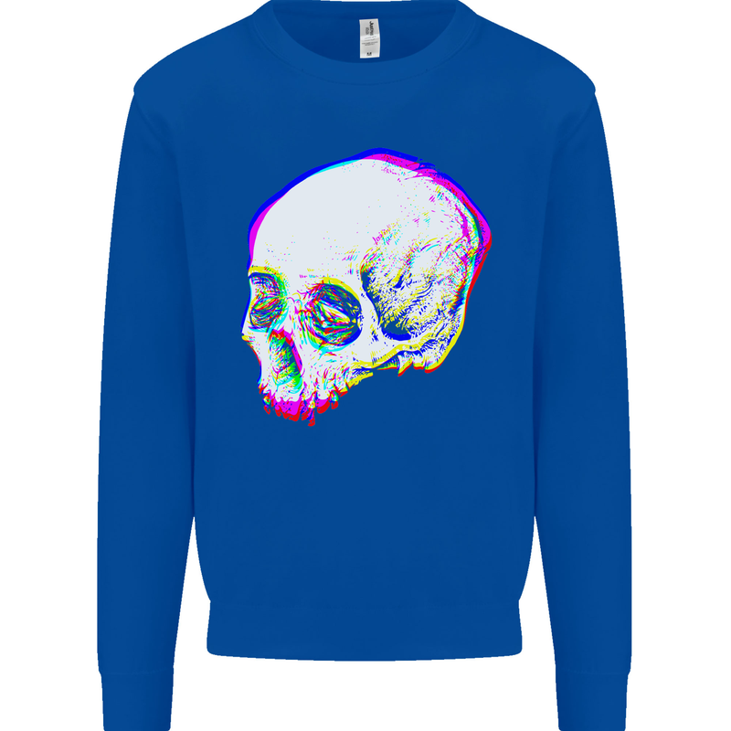 Glitch Skull Gothic Biker Heavy Metal Rock Mens Sweatshirt Jumper Royal Blue