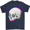 Glitch Skull Gothic Biker Heavy Metal Rock Mens T-Shirt Cotton Gildan Navy Blue