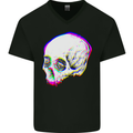 Glitch Skull Gothic Biker Heavy Metal Rock Mens V-Neck Cotton T-Shirt Black