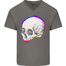 Glitch Skull Gothic Biker Heavy Metal Rock Mens V-Neck Cotton T-Shirt Charcoal