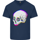 Glitch Skull Gothic Biker Heavy Metal Rock Mens V-Neck Cotton T-Shirt Navy Blue