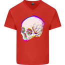 Glitch Skull Gothic Biker Heavy Metal Rock Mens V-Neck Cotton T-Shirt Red