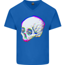 Glitch Skull Gothic Biker Heavy Metal Rock Mens V-Neck Cotton T-Shirt Royal Blue
